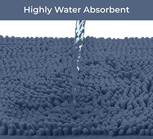Bathroom Rugs Sets 2 Piece, Luxury Chenille Bath Mat Set, Soft Plush Anti-Slip Bath Rug + U-Shaped Toilet Mat. Microfiber Shaggy Carpet, Super Absorbent (24” x 36” & 20” x 24” U, Medium Blue) - color: Medium Blue, size: 2 Piece Set - Large