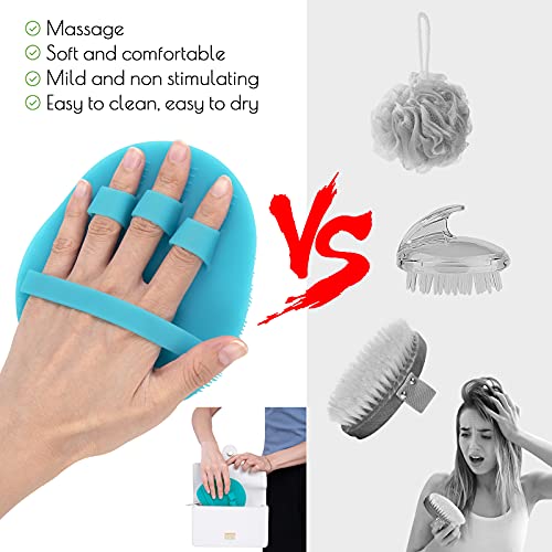 2 Pack Soft Silicone Shower Brush, Bath Exfoliating Skin Massage Scrubber | Body & Face & Short Hair Wash, Dry Skin Brushing Glove Loofah, Fit for Sensitive and All Kinds of Skin (Blue+Gray) - color: 1 Pars_blue+gray