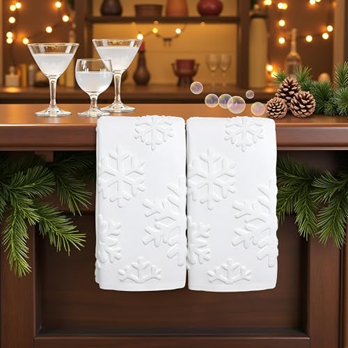 2 Pack Christmas Snowflake Hand Towels 100% Cotton Jacquard Holiday Kitchen Dish Towels Retro Neutral White Bathroom Towels Set Gift Seasonal Xmas Winter Bathroom Decor (Snowflake White) - color: Snowflake White