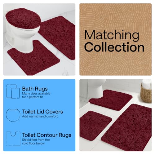 GORILLA GRIP Bathroom Rug Sets 3 Piece, Bath Mat Set and Oval Toilet Base with Rubber Backing, Plush Absorbent Shaggy Chenille Washable Mats, Includes 24x19.5, 24x17 and 30x20 Inch Rugs, Burgundy - color: Burgundy, style: 24"x19.5" + 24"x17" + 30"x20" - 3