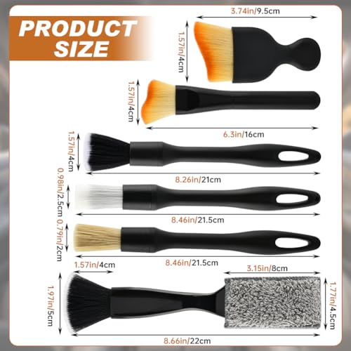 6Pcs Car Detailing Brush Set for Cleaning Interior or Exterior, Car Interior Detailing Brush for Air Vents, Wheels and ect, Universal C-ar Dust Bru-sh for Most Vehicles(Color:Black)