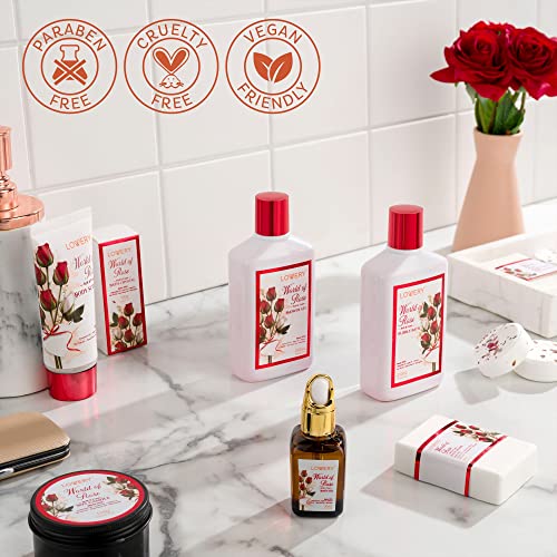 Mothers Day Spa Gifts for Women, Bath and Body Gift Set, Red Rose Gift Basket, 35Piece Stress Relief Spa Kit, Thank You, Birthday, Mom Gifts with Nail Care Kit, Body Scrub, Bubble Bath, Bath Bomb More
