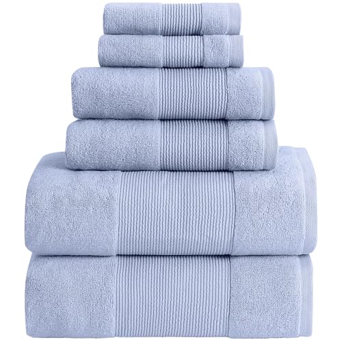Modern Threads Air Cloud 6-Piece Towel Set - 100% Zero-Twist Cotton, 500 GSM, Quick Dry & Plush, Blue - color: Blue, size: 6 Pcs Towel Set