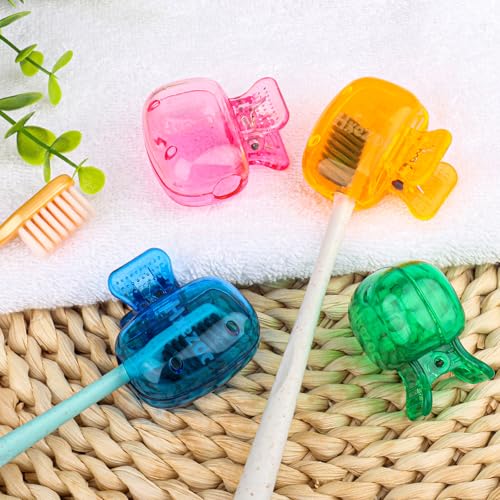 Hxezoc 4 Pack Toothbrush Covers Toothbrush Holders Toothbrush Protector Cap Brush Pod Case Protective Portable Plastic Clip for Household Travel, Bathroom, School, Camping, Business - color: Green, Blue, Orange, Pink