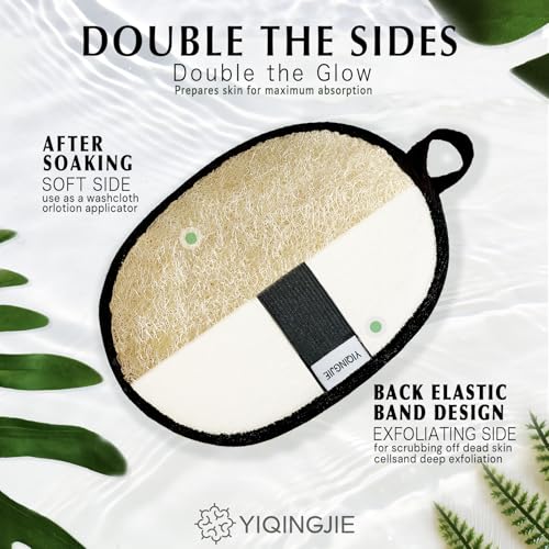 YIQINGJIE Egyptian Loofah Body Scrubber for Men, XL Natural Luffa Sponge for Full-Body Exfoliation, 2 Pack, Black - style: 2pc Large(5.12x7.09)inch