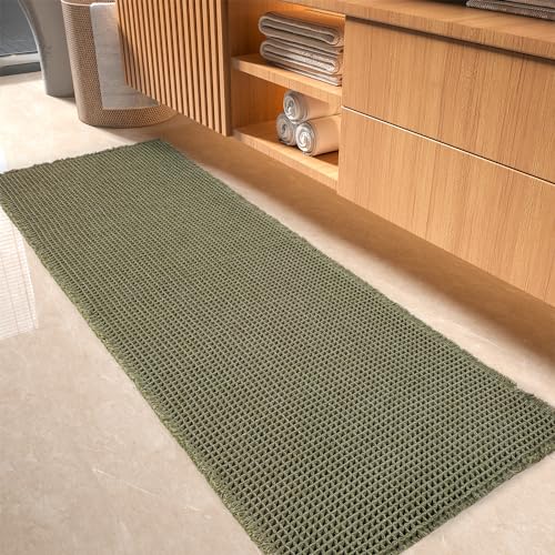 tchdio Waffle Bath Mat-Runner Rug, Super Absorbent Non Slip Bath Mats for BathroomMachine Washable Long Rugs with Tassels, Bath Rugs for Bathroom Floor Beside Tub, 2' x 6', Green - color: Green, size: 24" x 72"