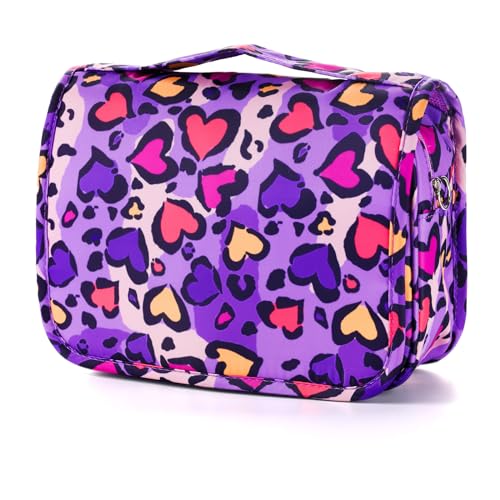 Kids Hanging Toiletry Bag for Girls, Travel Toiletry Bag for Little Young Girls Cosmetic Makeup Waterproof Wash Bag Toddler Traveling Toiletries, Leopard Purple - color: Leopard-Purple