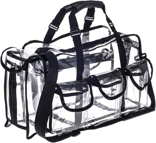 Professional Clear PVC Makeup Kits Organizer Make up Set Bag MUA Carry All Artist Transparent Vinyl Travel Cosmetic Bag with 6 External Pockets & Tissue Holder