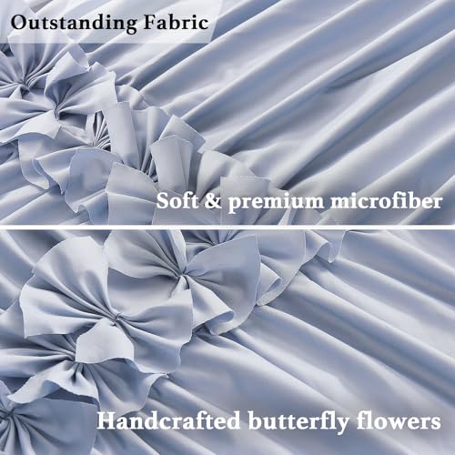 Homechoice Decor Fog Blue Ruffle Shower Curtain, Vintage Handcrafted Bow Tie Bath Curtain for Master Bathroom, Ruched Microfiber Bathroom Curtain with 12 Buttonholes, 72" W x 72" H (LQ-10) - color: Fog Blue, size: 72"W x 72"L (Each Curtain)