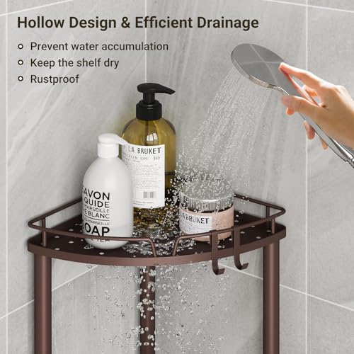 ELYKEN Corner Shower Caddy Standing, 4 Tier Rustproof Metal Shower Organizer with Soap Holder, Floor Shower Corner Shelf Rack Storage Stands with Adjustable Feet & 2 Hooks for Bathroom, Bronze - color: Bronze, size: 4 Tier