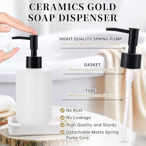 Soap Dispenser with Matte Black Pump, Ceramic Soap Dispenser Bathroom, Minimalist Modern Design Dish Soap Lotion Dispenser for Kitchen Sink, White Refillable Liquid Lotion Hand Soap Bottle - color: Pure White