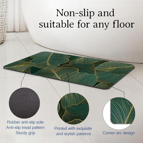 Palm Leaves Bath Mat, Gold Line Bathroom Rugs, Absorbent Bath Rug Floor Rug Carpet for Bathroom Bathtub Bedroom Living Room, 17 x 29.5 Inches - color: Palm Leaves Gold Line