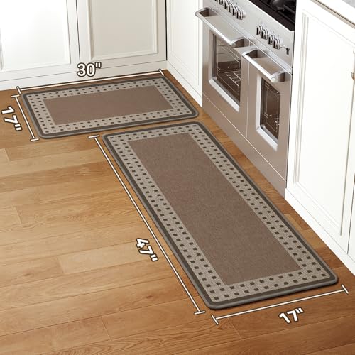 Kitchen Mats for Floor, 17''x30''+17''x47''Kitchen Rugs Set of 2, Washable Absorbent Kitchen Mat Non Slip, Braided Kitchen Runner Rug, Kitchen Sink Rug, Brown - color: B Graphic Brown, size: 17''x30''+17''x47''