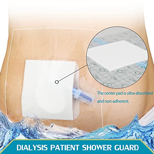 Waterproof Shower Protector Large Cover Shields for PICC Central Line Peritoneal Dialysis Chest Port Feeding Tube PD Catheter Accessories Bandages with Non-Stick Center Pad 12"x12"(Pack of 7) - size: 12 x 12" with Island Dressing (Pack of 7)