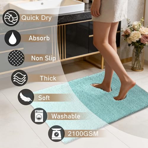 VOOVA & MOVAS Non-Slip Bathroom Rug，Ultra Soft & Quick Dry Bath Mat， Machine Washable Microfiber Shaggy Bath Rug， Plush Water Absorbent Shower Mat for Floor and Sink， 24x17 Inches，Aqua - color: Aqua, size: 24"x17"