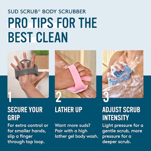 Sud Scrub® Antimicrobial Silicone Body Scrubber, Exfoliating Body Brush for Sensitive Skin, Antibacterial Shower Scrubber for Body, Bathroom Essentials for Men & Women, Blue - color: Blue
