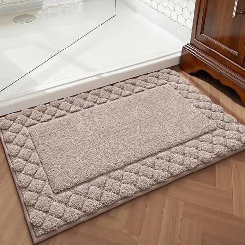 LUMI Bathroom Rugs, Ultra Soft Absorbent Bath Mat for Shower, Non Slip Washable Bath Rugs with Rubber Backing, Microfiber Plush Quick Dry Floor Mat for Bathtub, Floor, Brown, 17x30 - color: Brown, size: 17"x30"