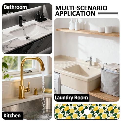 2 Pcs Kitchen Sink Splash Guard Faucet Mat Lemon Flowers and Leaves Pattern Faucet Mat for Sinks Flower Absorbing Drying Mats for Kitchen Bathroom - color: Lemon and Leves