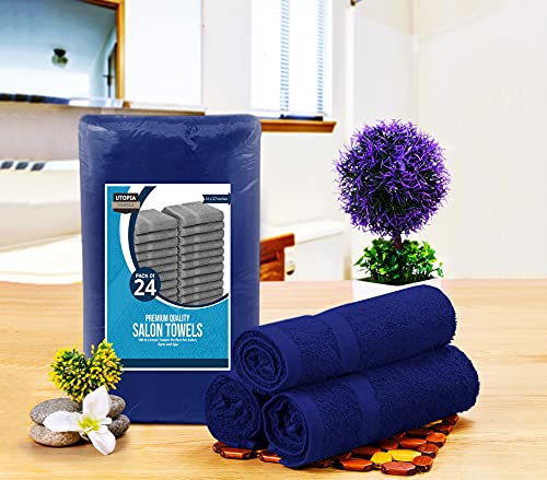 Utopia Towels, Salon Towel, Pack of 24, Not Bleach Proof, 16 by 27 Inches, Highly Absorbent Cotton Towels for Hand, Gym, Beauty, Spa, and Home Hair Care, Royal Blue - color: Royal Blue, size: 24 Pack