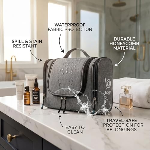 Bago Travel Toiletry Bag for Women and Men - Large Waterproof Hanging Large Toiletry Bag for Bathroom and Travel Bag for Toiletries Organizer - Makeup Bag (SnowGray) - color: SnowGray, size: Large