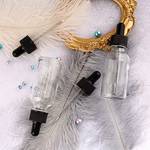 24 Pack 1oz Clear Glass Bottles with Glass Eye Droppers for Essential Oils, Perfumes & Lab Chemicals (Brush, Funnels, 2 Extra Droppers, 36 Pieces Labels & 30ml Measuring Cup Included) - color: Clear