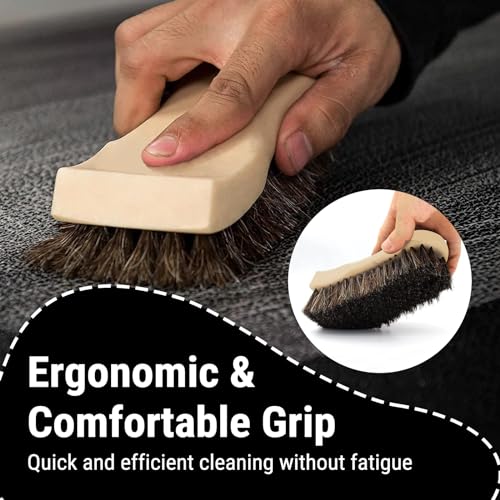 YeewayVeh Long Bristle Horse Hair Brush for Leather, Versatile Leather Cleaning Brush for Car Interior Seat, Carpet, Upholstery, Furniture and Shoes - color: Brown, size: 1 Pack