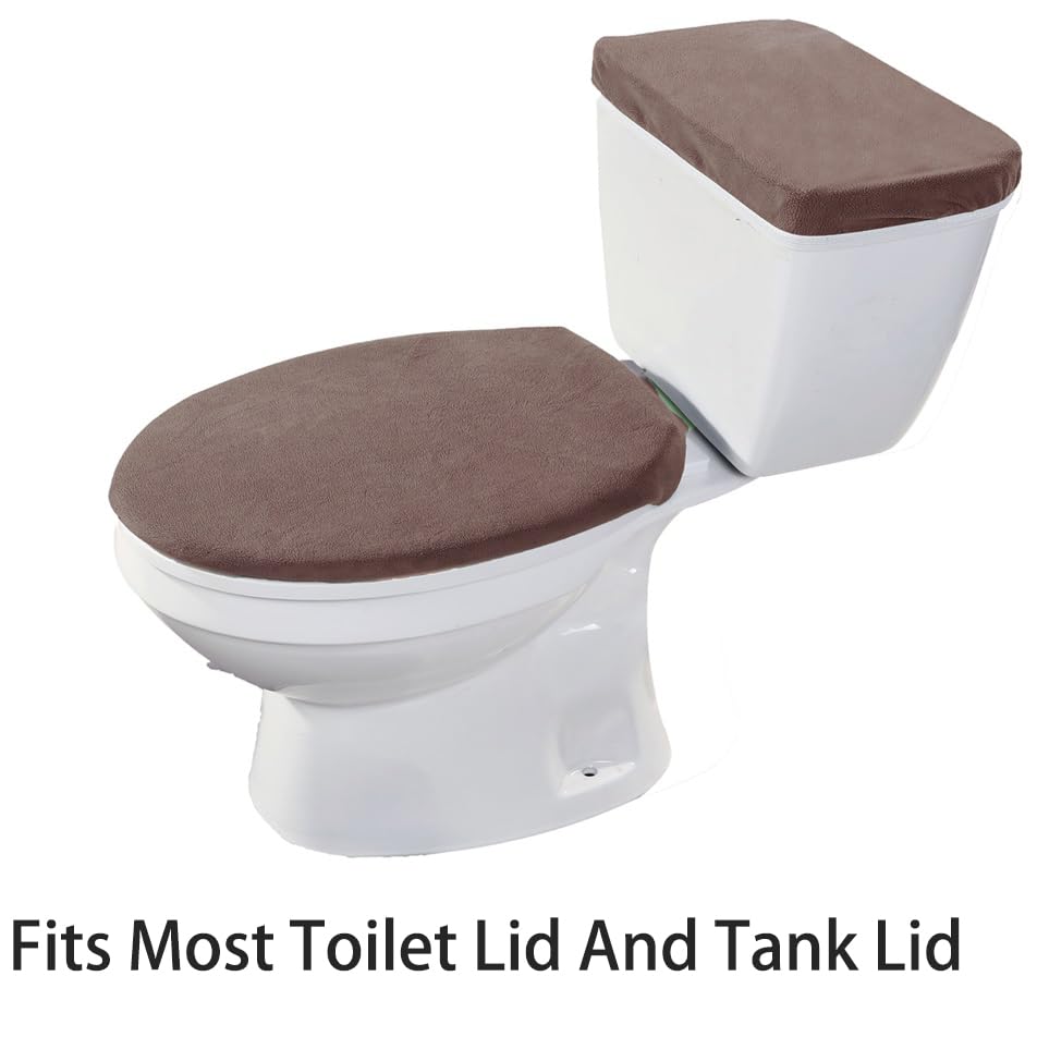Madeals Toilet Mat and lid Cover Set with Toilet Tank Cover 3 Piece Toilet Set Brown - color: Brown