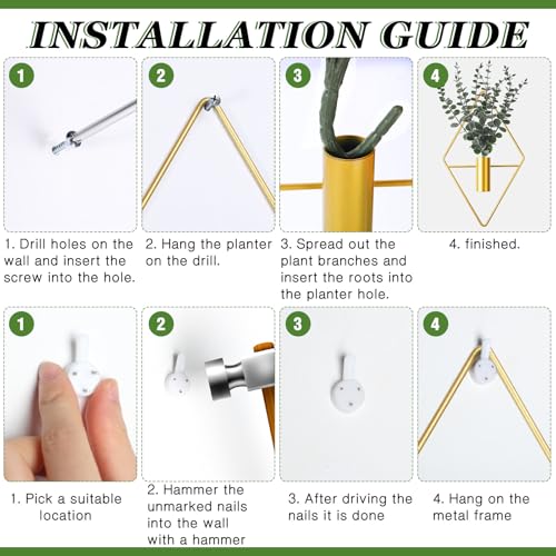 Jexine 4 Pcs Hanging Planters with Artificial Eucalyptus Metal Hanging Vase Indoor Plants Holder Modern Geometric Boho Bathroom Wall Decor for Living Room Home Office (Eucalyptus,Gold) - color: Gold, size: Eucalyptus