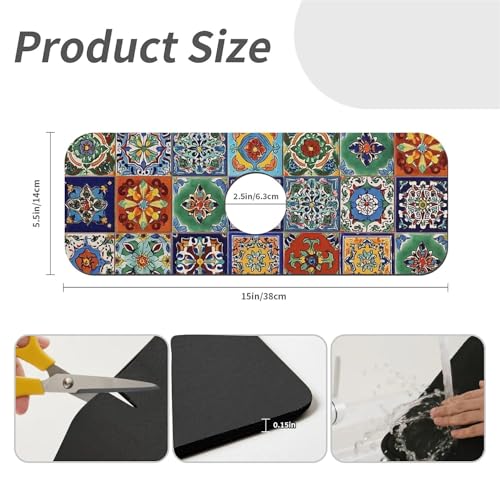 Kitchen Sink Splash Guard，Colorful Mexican tile Faucet Mat Sink Gadgets-Super Absorbent Fast Drying Mat Drip Catcher for Kitchen, Bathroom,Sink Mat, Dish Drying Mat, Bathroom(15" X 5.5" ) - color: Colorful Mexican tile