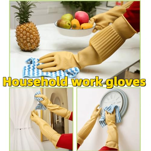 Long Rubber Waterproof Latex Household Cleaning 18inch Gloves Red Long Sleeved Heavy-duty Reusable 2Pair - color: Latex Color, size: Medium