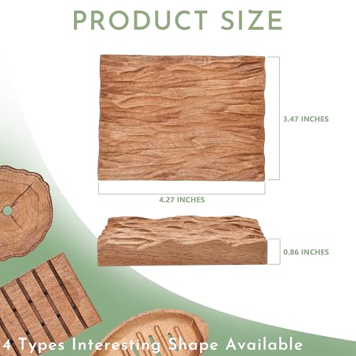 Acacia Wooden Soap Dish with Self Draining, Funny and Modern Multi Shape Design, Soap Holder for Sink Countertop, Shower & Bathroom Soap Tray。 (Wave-4.72“x3.47"x0.86") - size: Wave-4.72“x3.47"x0.86"