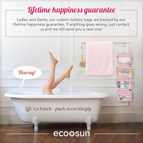 Eco Sun Hanging Travel Toiletry Bag — Designed in Hawaii — Water-resistant Travel Organizer for Bathroom Accessories (Pink Leopard) - color: Pink Leopard