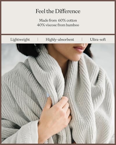 Cozy Earth Ribbed Bath Sheet Set - 60% Cotton 40% Viscose from Bamboo Bath Sheets - Soft & Absorbent Textured Ribbed Pattern - 2 Pack Light Grey - color: Light Grey, size: Bath Sheet