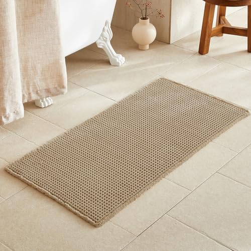 TYUU Waffle Bath Mat, Boho Bathroom Rugs Non Slip Washable Super Absorbent Quick Dry Farmhouse Bathroom Decor, 48"x24" / 4'x2' Khaki - color: Khaki, size: 2' X 4' (Rectangular)