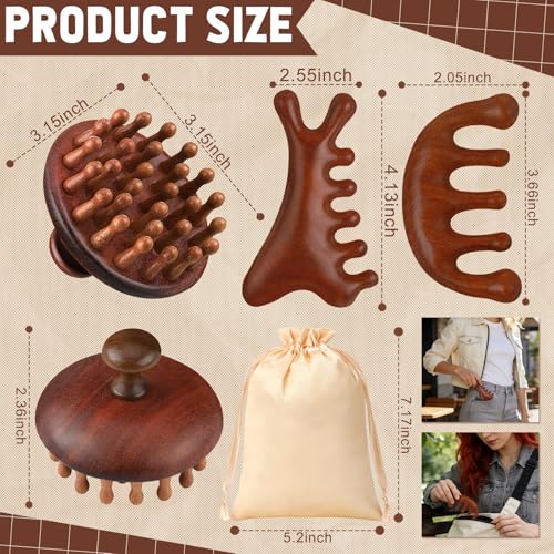ProSuites 3 Pcs Wooden Head Scalp Massager Comb, Head Massage Tool for Relaxation Hair Gua Sha Comb - color: Wooden Color 1