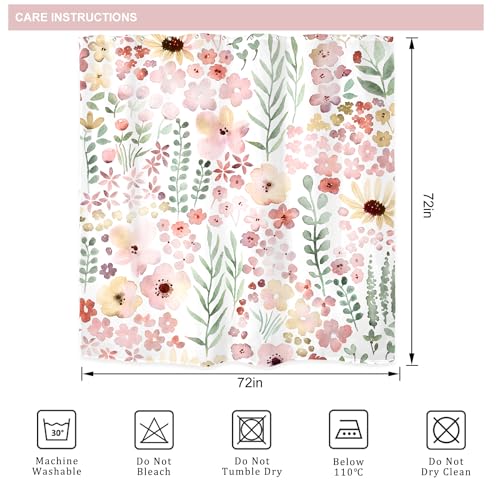 Riyidecor Cute Pink Green Floral Shower Curtain for Bathroom Decor 72Wx72H Spring Boho Kids Girls Girly Watercolor Wildflower Leaves Art Printed Fabric Polyester Waterproof 12 Pack Plastic Hooks - color: A-pink Green, size: 72"W x 72"L (Pack of 1)