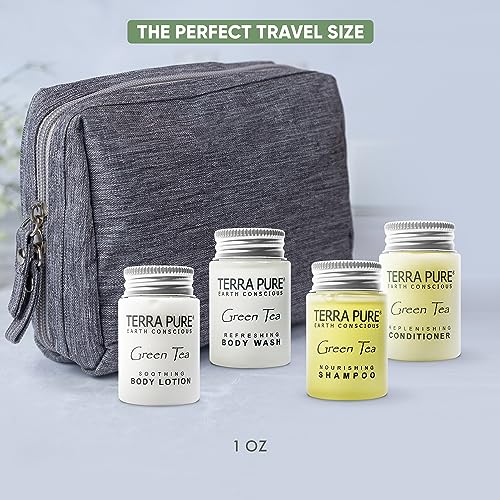 Terra Pure Green Tea Toiletries Set | 1-Shoppe Amenities Kit | 1oz Shampoo & Conditioner, Body Wash, Lotion | Travel Size | 80 Pieces - style: 80 PIECES
