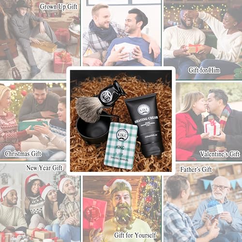 KIKC 5 in 1 Shaving Kit for Wet Shave, Set Includes Hand Crafted Pure Badger Shave Brush, Stainless Steel Lathering Soap Bowl, Shave Brush Stand, Shaving Cream, Best Gift for Bearded Man, Deluxe Black - color: black Stainless set