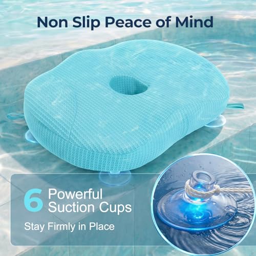 Idle Hippo Hot Tub Booster Seat, 4D Air Mesh Hot Tub Pillow with Powerful 6 Non-Slip Suction Cups, Ergonomic Booster Cushion, Quick Dry Spa Pillow for Indoor Outdoor Hot Tub-Lake Blue - color: Lake Blue