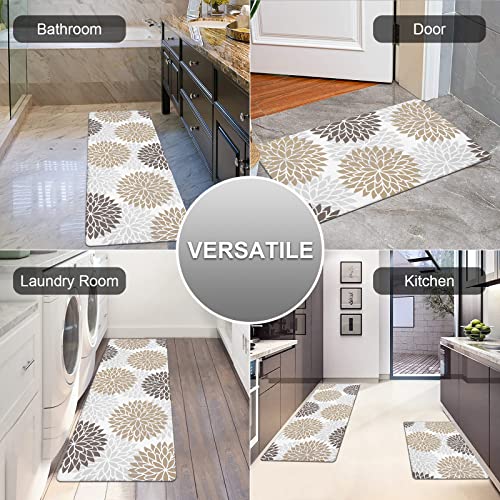HEBE Anti Fatigue Kitchen Rugs Sets of 2, Non Slip Kitchen Mats for Floor, Waterproof Cushioned Comfort Standing Carpet for Kitchen Sink, Home Office, Laundry Room - color: Brown, size: 17.3"x48"+17.3"x28"-0.4"Th