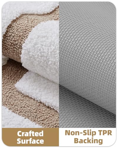 Color&Geometry Extra Soft Absorbent Microfiber Bath Rugs, Non-Slip Bathroom mat, Small Washable Plush Bath Mats for Bathroom, Shower, Tub, Laundry, 17x30, White and Khaki - color: B, size: 17"x30"
