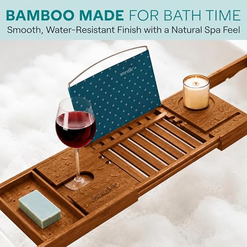 SereneLife Premium Bathtub Tray Caddy with Gift Box and Bow Set, Expandable Bath Tray, Unique House Warming Gifts for Mom, Women, Wedding, Anniversary, Bridal Shower, Fit for All Tub - Brown, Gift Set - color: Brown, Gift Set