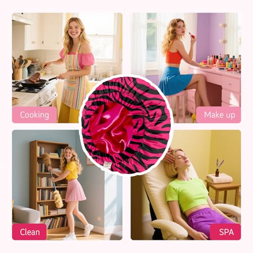 Years Calm Shower Caps for Women Reusable Waterproof, Double-Layer Extra Large Elastic Hair Cap for Shower for Long Hair & Braids, Travel & Home - color: pink