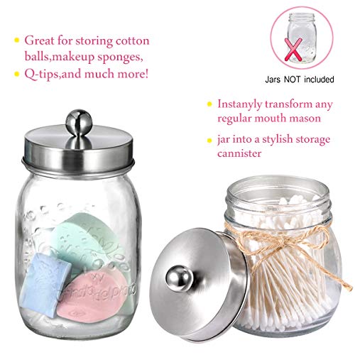 Mason Jar Bathroom Accessories Set(4pcs)- Jars Not Included - Foaming Soap Dispenser,Toothbrush Holder, and Apothecary Storage Jars Lids -Rustic Farmhouse Decor,Brushed Nickel - color: Brushed Nickel, size: 4 Regular Mouth