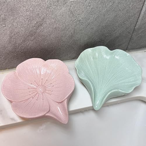 Soap Dish Soap Holder Self-Draining Soap Dish, Resin Bar Soap Holder, Ginkgo Leaf Shape Soap Tray Soap Saver for Bathroom,Kitchen,Sink,Bathtub, Easy Cleaning and Keep Dry - color: Ginkgo Leaf