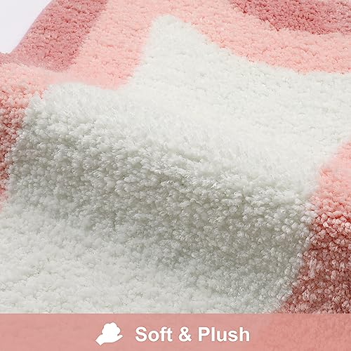 HAOCOO Pink Bathroom Rugs Non Slip 20X31 inch, Ultra Soft Absorbent Irregular Shape Bath Rug, Microfiber Washable Non-Slip Bathmat Boho Decor for Bedroom Bathroom Floor Tub Shower - color: Pink, size: 20x31 inch (Irregular)