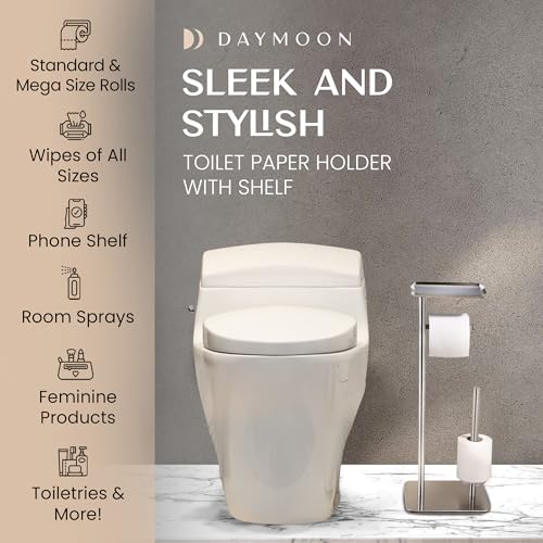 Day Moon™ - Toilet Paper Holder - Modern Roll Holder for Bathroom - 1 Pack - Free Standing - with Shelf, Brushed Nickel - color: Brushed Nickel
