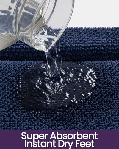 DEXI Memory Foam Bath Mat 24x17, Soft Absorbent Chenille Bathroom Rug, Non Slip Quick Dry Bath Mats for Bathroom, Thick Plush Floor Carpet for Tub Shower, Sink, Navy - color: Navy, size: 24" X 17" (Rectangular)