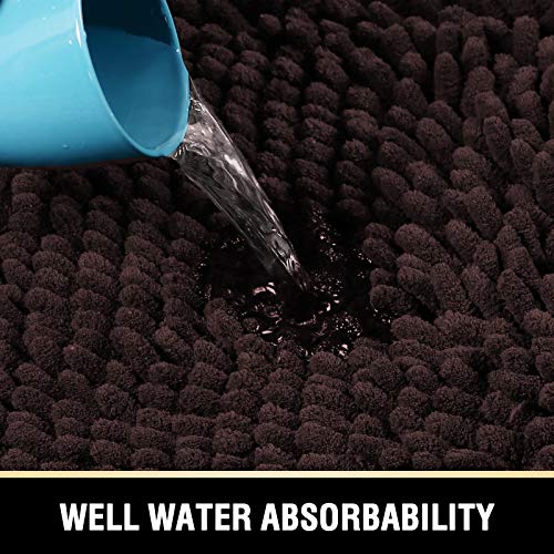 H.VERSAILTEX Bathroom Rugs Bath Mat Bath Rugs Bath Mats for Bathroom Non Slip Extra Thick Buncy Soft Chenille Bath Rug Fulffy Shag, Indoor Rug Carpet for Entry Living Room (Chocolate, 20" x 32") - color: Chocolate, size: 20" x 32"