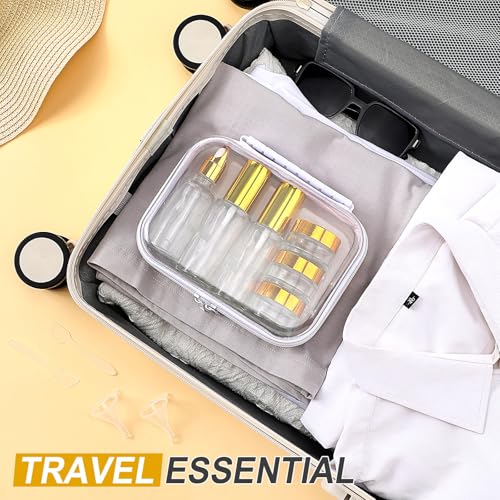 11 Pcs Glass Travel Bottles with Clear Hard Zipper Case Skin Care Containers Travel Size Mini Makeup Containers Tsa Approved with Pump Spray for Liquid Toners Serum Cream(Gold,Style 1) - color: Gold, size: Style 1
